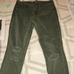 Distressed Olive Green Skinny Jeans